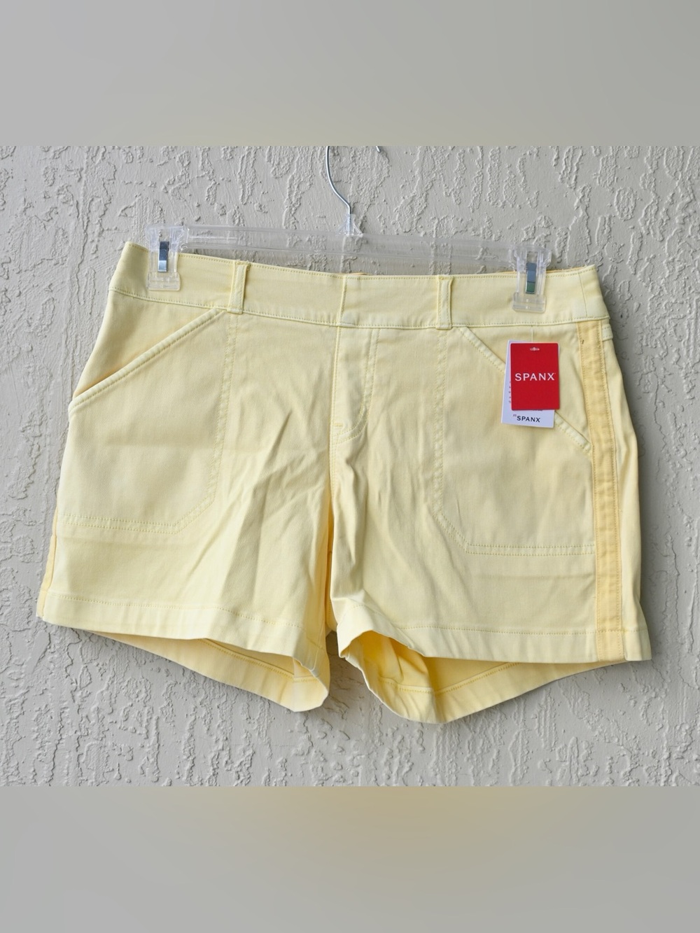 SPANX Stretch Twill Shorts in Soft Yellow - Picture 1 of 5